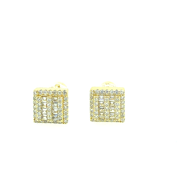 Square with Eight Baguette Sterling Silver Earring