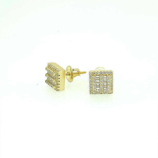 Square with Eight Baguette Sterling Silver Earring