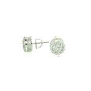 Round Baguette with double line Sterling Silver Earring