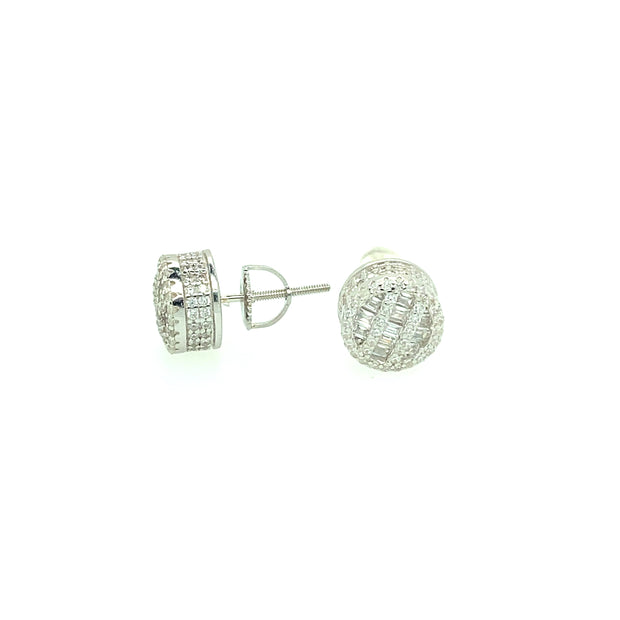 Round Baguette with double line Sterling Silver Earring