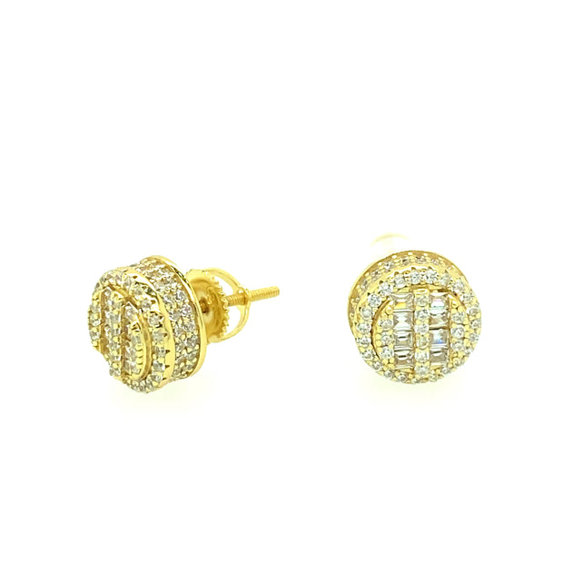 Round Baguette with double line Sterling Silver Earring