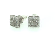Square with round stone sterling silver Earring