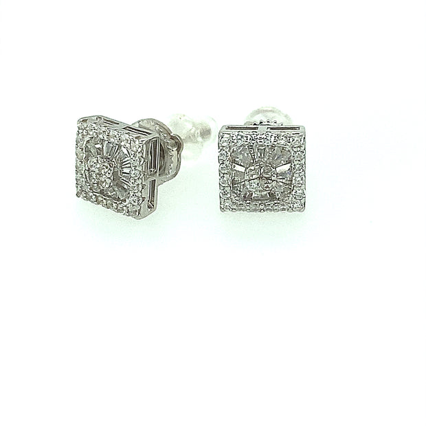 Square with round stone sterling silver Earring