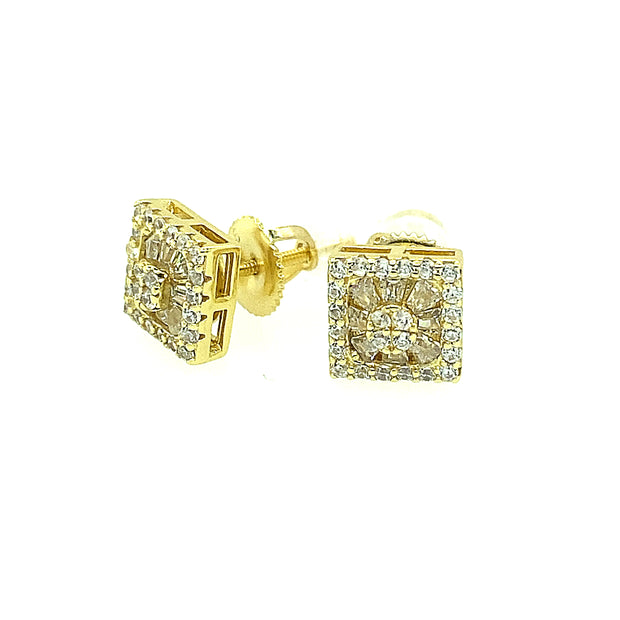 Square with round stone sterling silver Earring