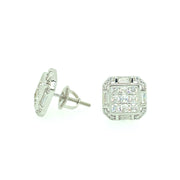Hexagon with Nine Diamond Sterling Silver Earring