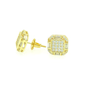 Hexagon with Nine Diamond Sterling Silver Earring