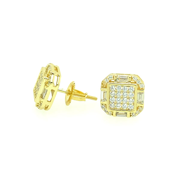 Hexagon with Nine Diamond Sterling Silver Earring