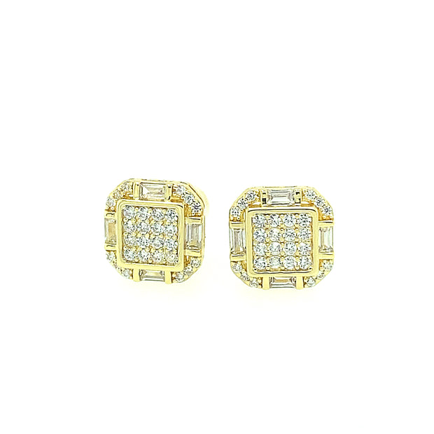 Hexagon with Nine Diamond Sterling Silver Earring