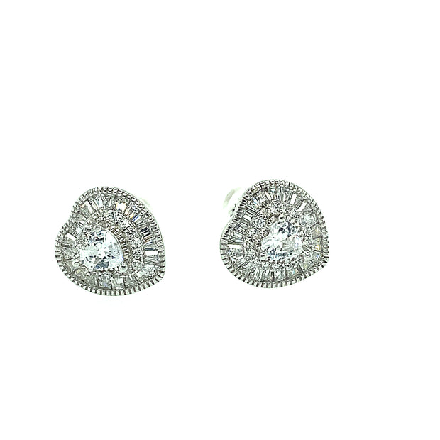 Heart Shape with Heart Shape Stone Sterling Silver Earring