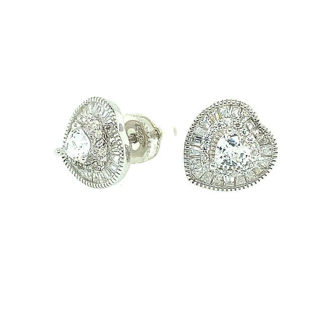 Heart Shape with Heart Shape Stone Sterling Silver Earring