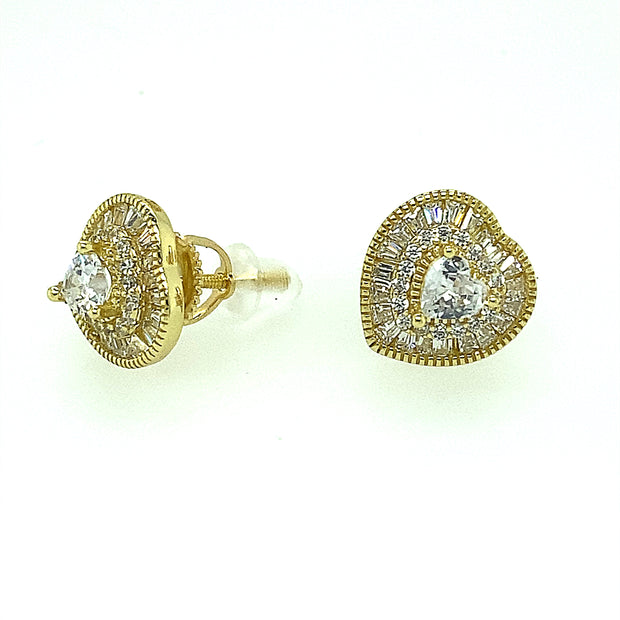 Heart Shape with Heart Shape Stone Sterling Silver Earring
