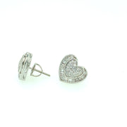 Double Heart with Baguette Sterling Silver Earring