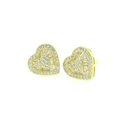 Double Heart with Baguette Sterling Silver Earring