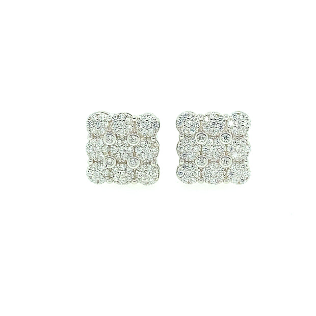 Nine Hexagon Square Sterling Silver Earring