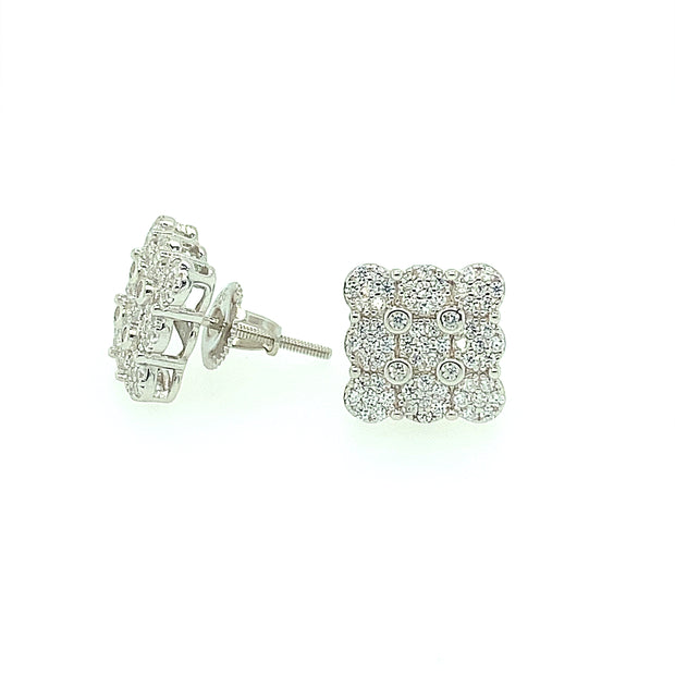 Nine Hexagon Square Sterling Silver Earring