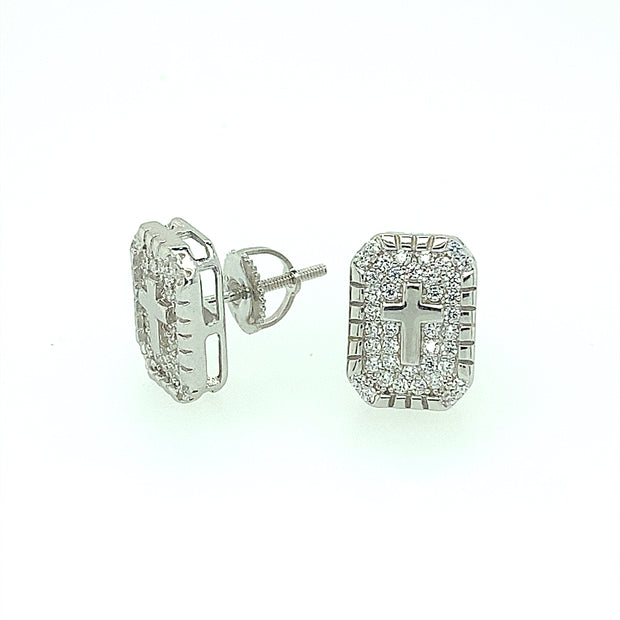 Rectangle with Cross Sterling Silver Earring