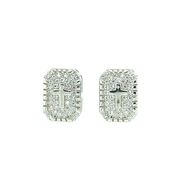 Rectangle with Cross Sterling Silver Earring