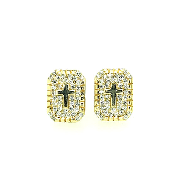 Rectangle with Cross Sterling Silver Earring