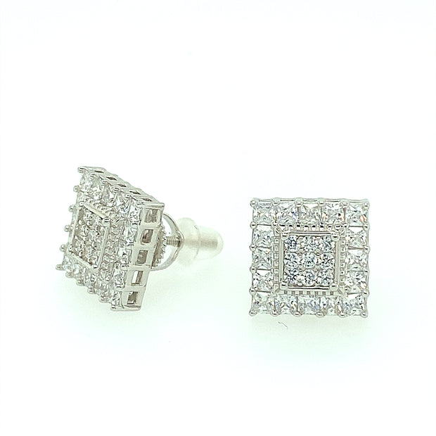 Double Square with six stone Sterling Silver Earring
