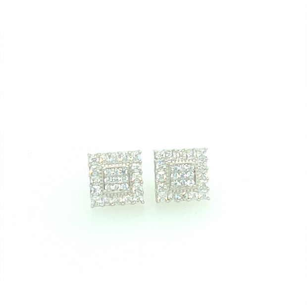 Double Square with six stone Sterling Silver Earring