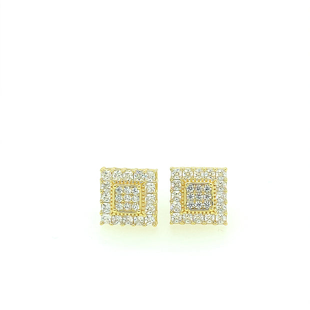Double Square with six stone Sterling Silver Earring