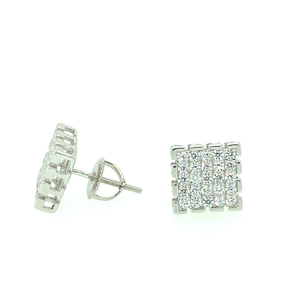 Square Twenty Stones Sterling Silver Earrings