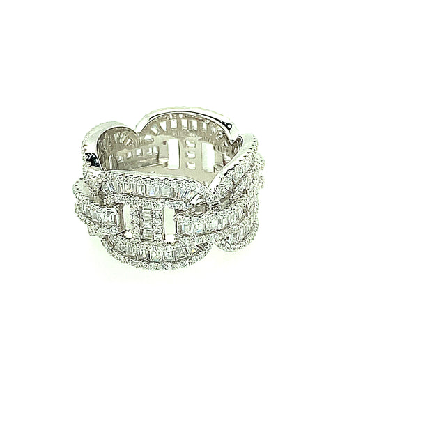 FLOWER SHAPE BAGUETTE SILVER RING