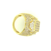 Flower Outline Round stone Brass Men Ring