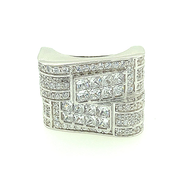TWO SMALL SQUARE BAGUETTE SILVER RING