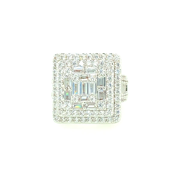 Square with Round and Baguette Brass Mens Ring