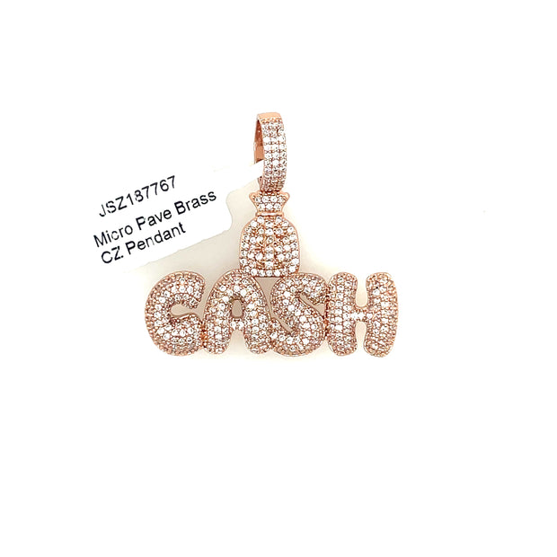 Cash with Round Diamonds Brass Pendant