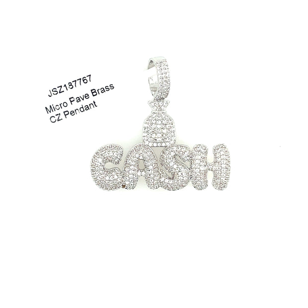 Cash with Round Diamonds Brass Pendant