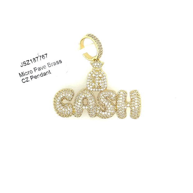 Cash with Round Diamonds Brass Pendant
