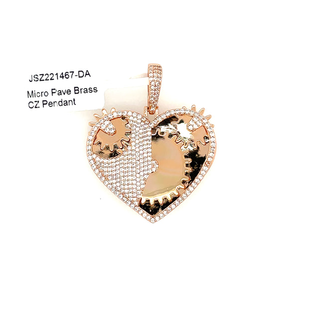 Heart with Gears Brass Pendant