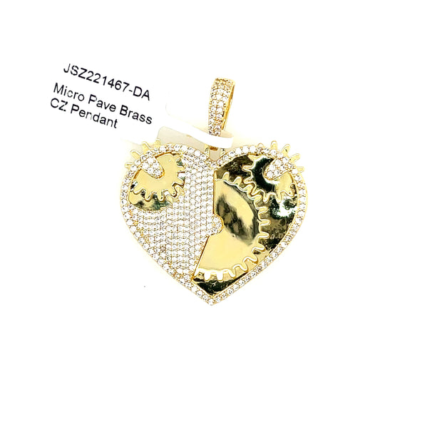 Heart with Gears Brass Pendant