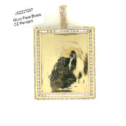 Rectangle Picture Brass Pendant with Baguettes Brass Pendant