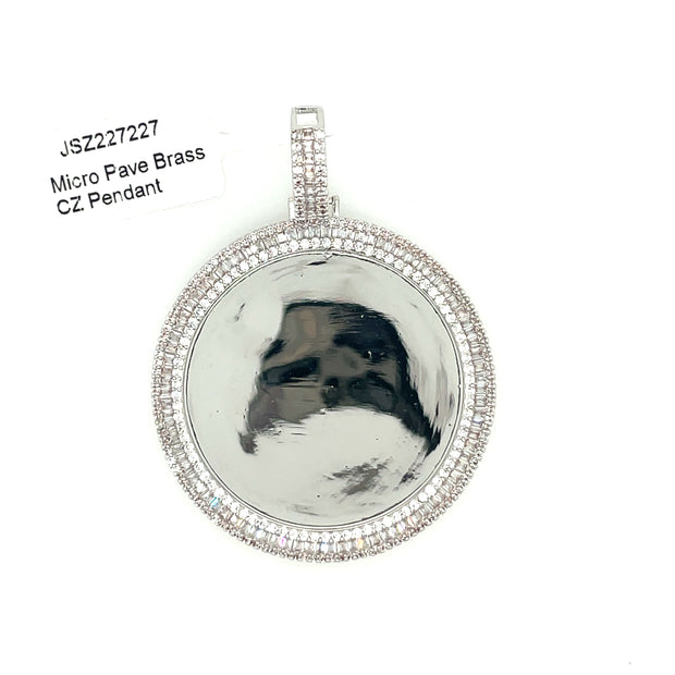 Circle Picture Brass Pendant (Baguette & Round Diamond Border) Brass Pendant