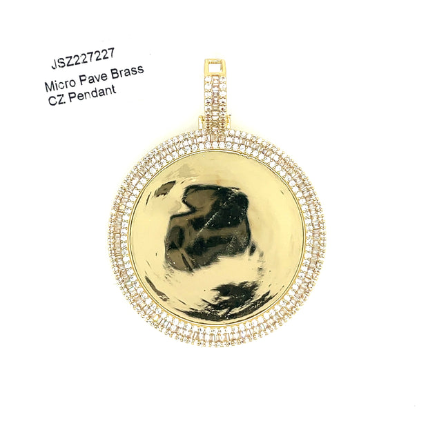Circle Picture Brass Pendant (Baguette & Round Diamond Border) Brass Pendant
