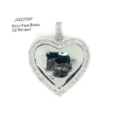 Picture Brass Pendant Heart (Baguette & Round Stone Border) Brass Pendant
