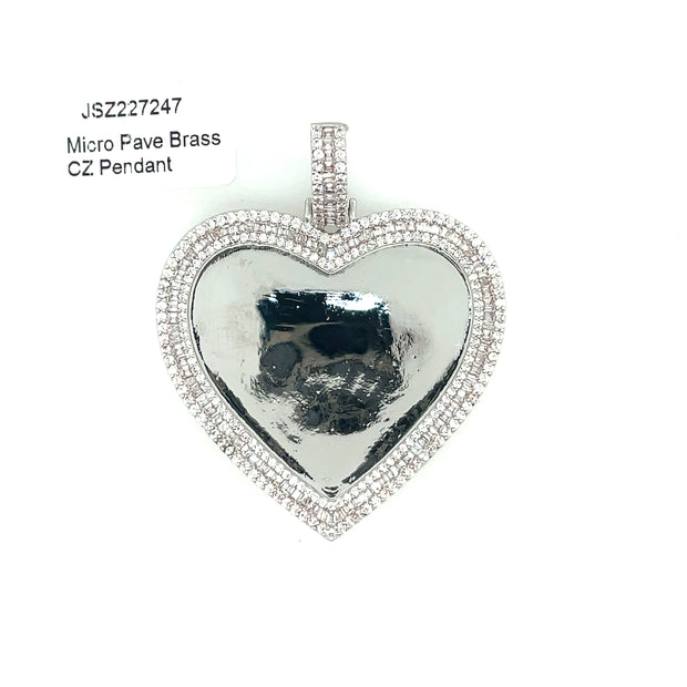 Picture Brass Pendant Heart (Baguette & Round Stone Border) Brass Pendant