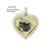 Picture Brass Pendant Heart (Baguette & Round Stone Border) Brass Pendant