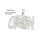 Cash with Baguette & Round Diamonds Brass Pendant