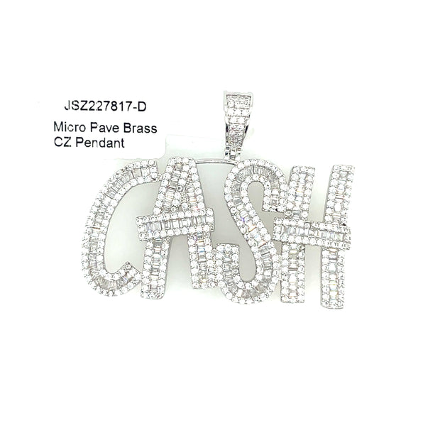 Cash with Baguette & Round Diamonds Brass Pendant