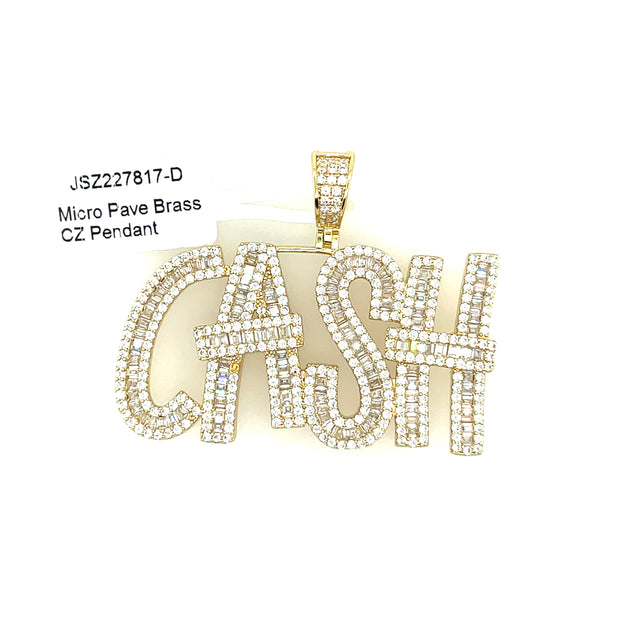 Cash with Baguette & Round Diamonds Brass Pendant