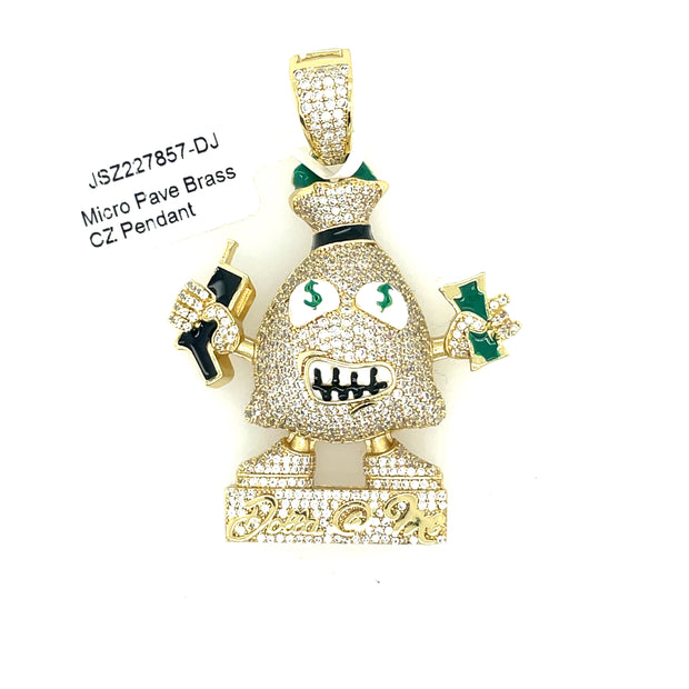 Money Bag + Guns + Money Brass Pendant
