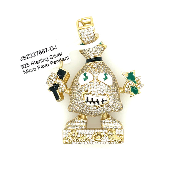 Money Bag with Cash Silver Pendant