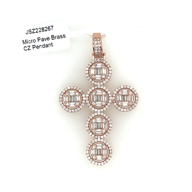 Cross (Baguette Round Stones) Brass Pendant