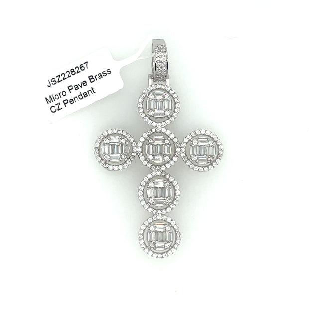 Cross (Baguette Round Stones) Brass Pendant