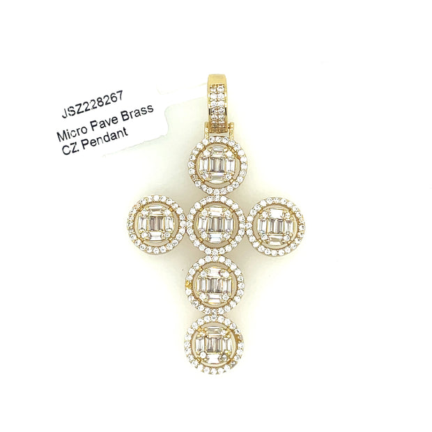 Cross (Baguette Round Stones) Brass Pendant