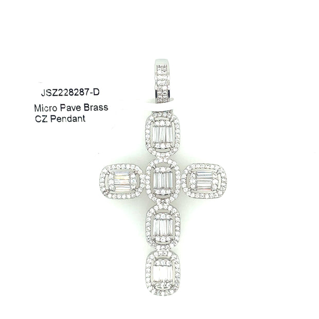 Cross (Baguette Stones) Brass Pendant